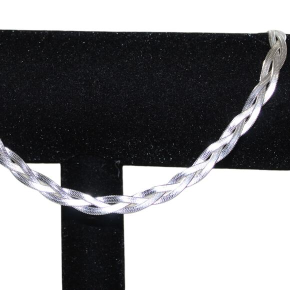 Braided Silver Tone Choker Necklace - Picture 2 of 3